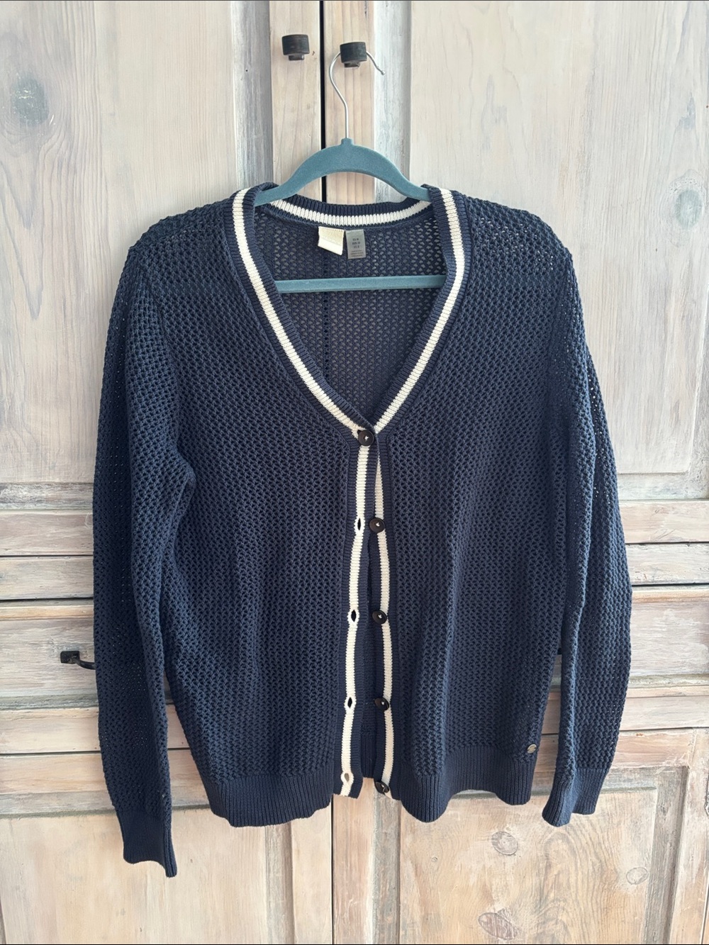 Roxy Navy Blue Knit Cardigan with White Trim